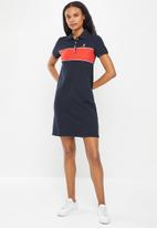 POLO - Kori short sleeve colour block golfer dress - navy