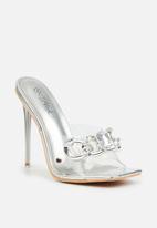 Miss Black - Monarch4 barely there stiletto mule heel - silver