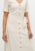 edit - Button down linen fit & flare midi dress - natural