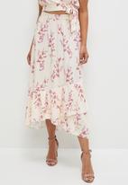 MILLA - Co ord ruffle hem midi skirt - pink spaced orchards