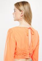dailyfriday - Long sleeve puff crop blouse - orange