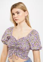 dailyfriday - Tie detail puff sleeve top - purple ditsy