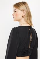 dailyfriday - Long sleeve puff crop blouse - black