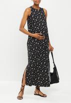 edit Maternity - Maternity highneck trapeze dress - black based spot floral