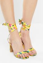 Footwork - Orion ankle tie barely there block heel - yellow multi