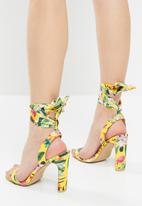 Footwork - Orion ankle tie barely there block heel - yellow multi