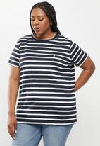 POLO - Plus jesse short sleeve relaxed slub stripe T-shirt - navy