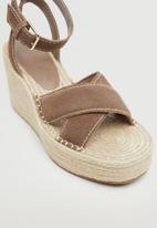 MANGO - Crossed leather espadrille wedge heel - light pastel brown