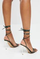 Footwork - Hematite ankle tie stiletto heel - olive