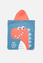 POP CANDY - Boys hooded dino towel - blue & red
