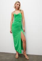 VELVET - Midi cowl neck dress with drape detail - green