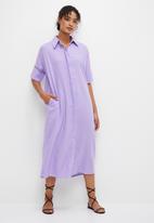 edit - Oversized linen midi shirt dress -  purple rose