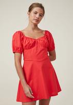 Cotton On - Mandy puff sleeve mini dress - summer red