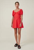 Cotton On - Mandy puff sleeve mini dress - summer red