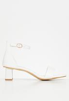 Seduction - Ankle tie barely there block heel - white
