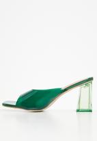Seduction - Barely there square toe block heel mule - emerald green
