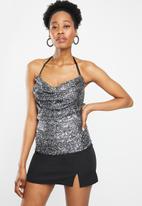 SISSY BOY - High energy: knit cowl top - black & silver