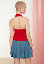 Trendyol - Ribbed halter knit top - red