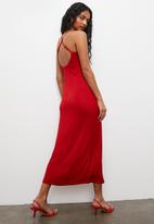 VELVET - Ruched front detail bijou slip dress - red