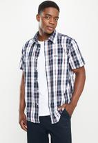 JEEP - Short sleeve yarn dyed check - navy & oxy fire