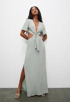 VELVET - Tie front boho maxi with side cut out - light sage