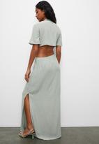 VELVET - Tie front boho maxi with side cut out - light sage