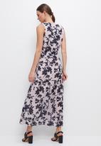 edit - Wrap front tiered maxi - ink ecru shadow floral