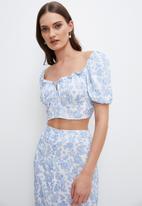 MILLA - Co-ord corset detail blouse - white & blue 