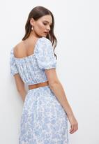 MILLA - Co-ord corset detail blouse - white & blue 