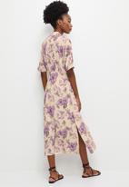 edit - Pleat detail vneck shirt dress - ecru & lilac floral