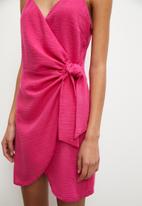 VELVET - Strappy linen blend mini wrap dress - magenta