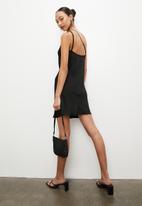 VELVET - Satin asymmetric mini slip dress - black