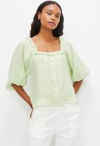 MILLA - Square neck volume blouse - green