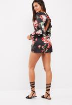 Missguided - Floral print open frill back playsuit