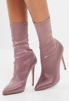 purple satin boots