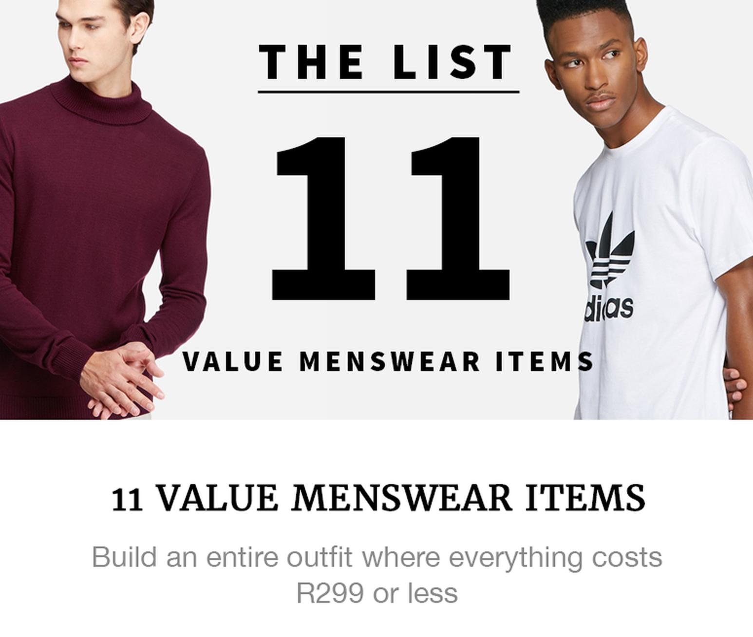 Value menswear items