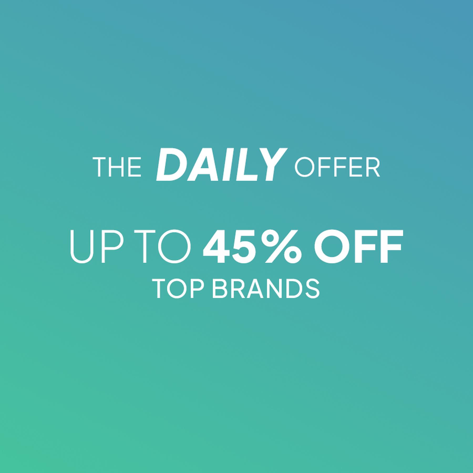 Blue-to-teal gradient promotional banner with centered white text reading “THE DAILY OFFER” and “UP TO 60% OFF ACROSS DEPARTMENTS.”