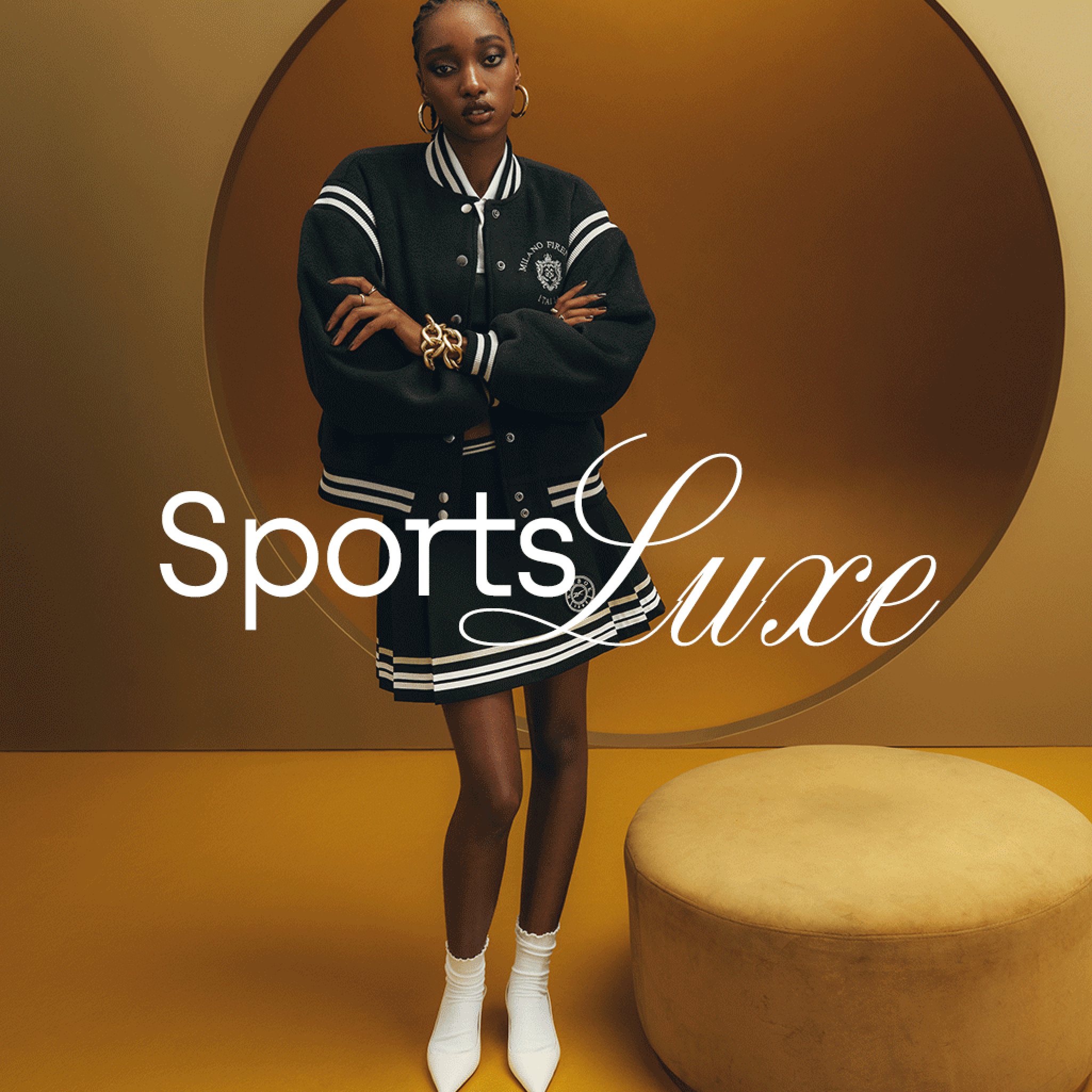 Close-up of cream sneakers with brown stripes paired with white ruffled socks and a lace skirt. Sneakers collection.