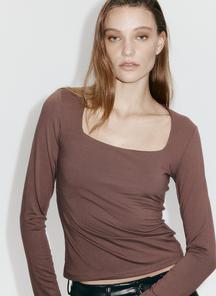 Long-sleeved jersey top - dark brown - 1089811035