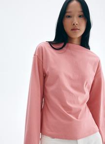 Boat-neck cotton top - dark brown - 1301320003