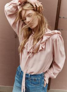 Frill-trimmed blouse - cream - 1308403001