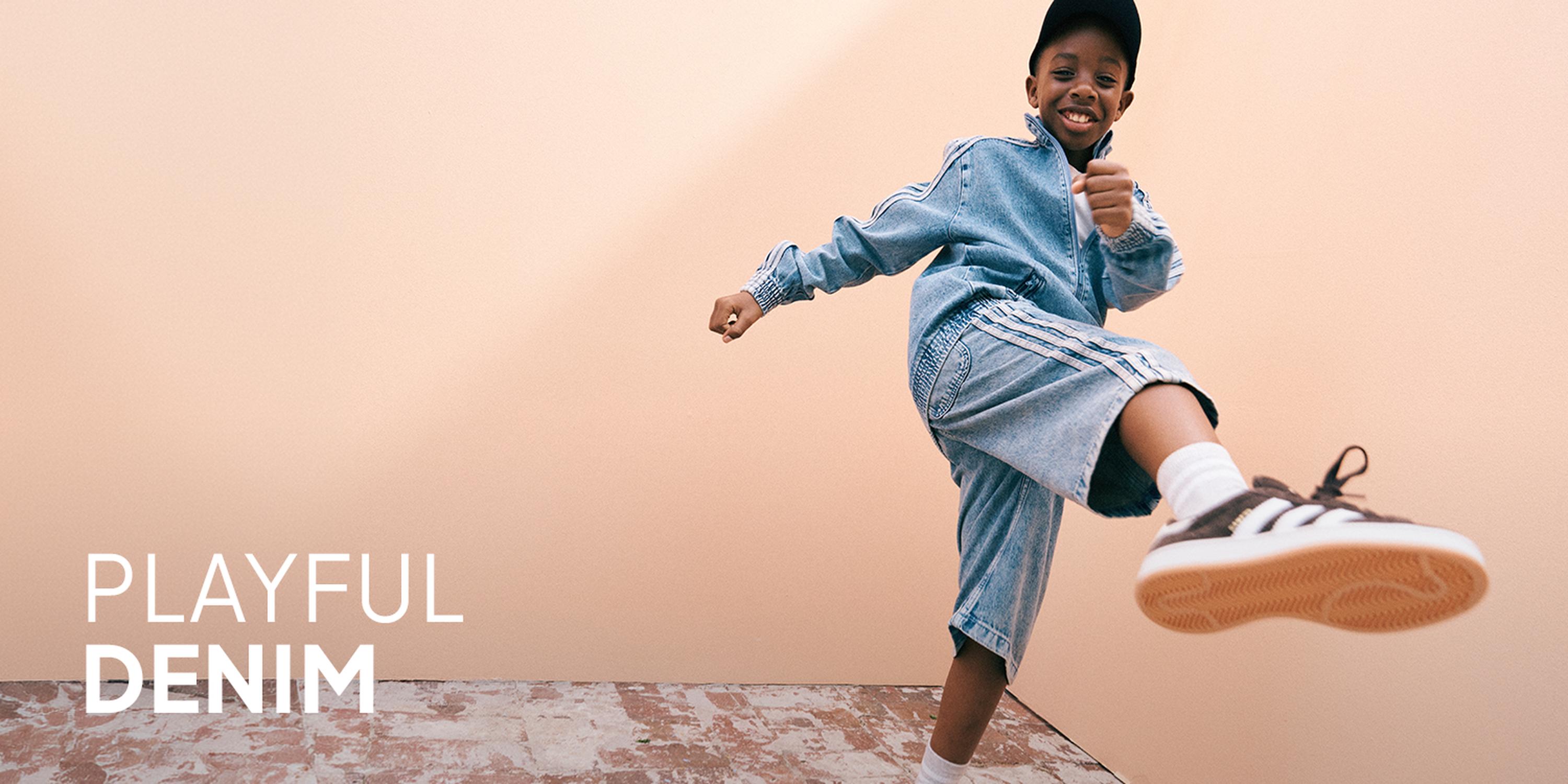 Kids' Warm Hues fashion campaign showcases a burgundy corduroy dress, a floral long-sleeve top, and white Mary Jane shoes.