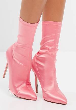 Pointed satin stiletto boots - pink Missguided | Superbalist.com