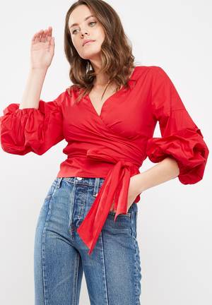 Poplin wrap blouse - red dailyfriday Blouses | Superbalist.com