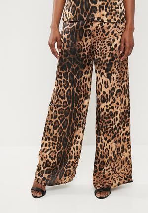Leopard wide leg trousers - brown