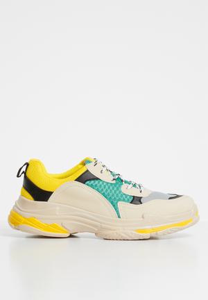 Contrast sole colourblock chunky trainer - yellow