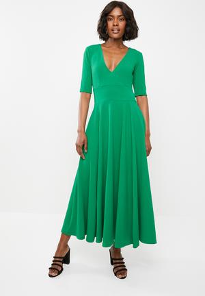 Volume fit and flare dress - green
