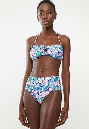 Floral bandeau high waist bikini set - multi 