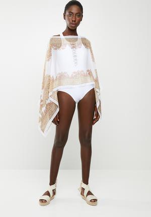 Border print kaftan - white