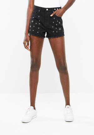 Eyelet detail denim shorts - black